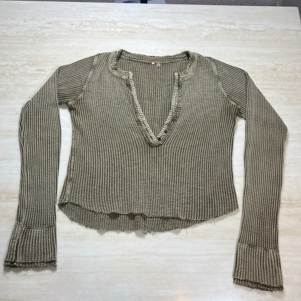 Free People Beige Knit Henley Long Sleeve Top - Picture 3 of 8
